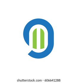 initial logo gm, mg, m inside g rounded letter negative space logo blue green