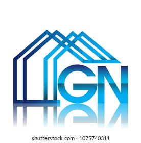 initial logo GN with house icon, business logo and property developer.