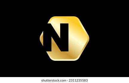 Initial Logo Gold Hexagon Modern Black