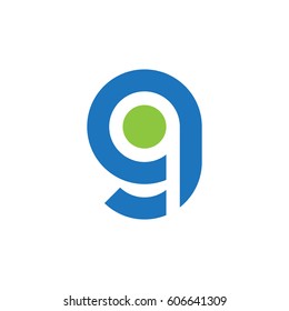 initial logo gq, qg, q inside g rounded letter negative space logo blue green