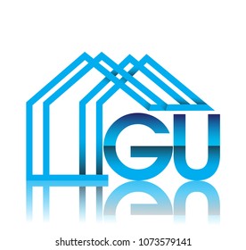 initial logo GU with house icon, business logo and property developer.
