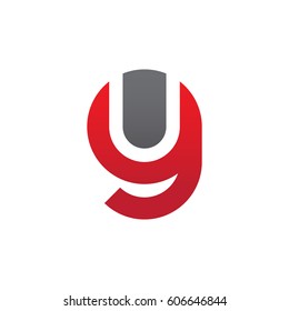 initial logo gu, ug, u inside g rounded letter negative space logo red gray