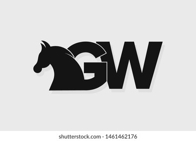 Initial logo GW letter with stallion head. The combination of letters G and W is black