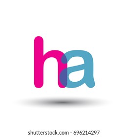 initial logo HA lowercase letter, blue and pink overlap transparent logo, modern and simple logo design.