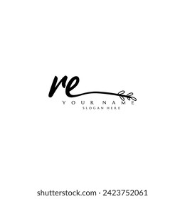 Initial RE logo handwriting floral typography ornament