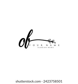 Initial OF logo handwriting floral typography ornament