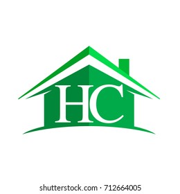 initial logo HC with house icon and green color, business logo and property developer.