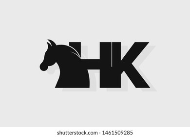 Initial logo HK letter with stallion head. The combination of letters H and K is black