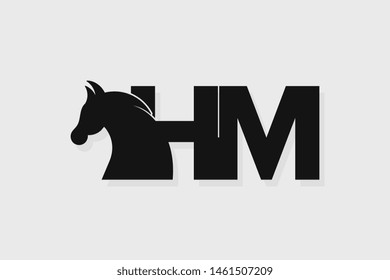 Initial logo HM letter with stallion head. The combination of letters H and M is black