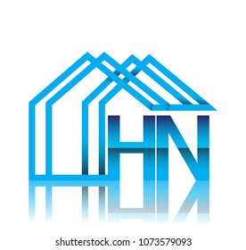initial logo HN with house icon, business logo and property developer.
