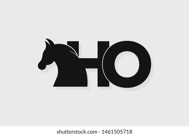 Initial logo HO letter with stallion head. The combination of letters H and O is black