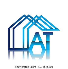 initial logo AT with house icon, business logo and property developer.