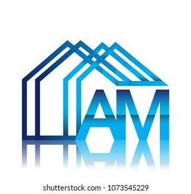initial logo AM with house icon, business logo and property developer.