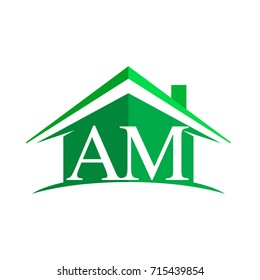 initial logo AM with house icon and green color, business logo and property developer.