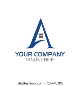 initial logo a with house icon, illustration in vector format