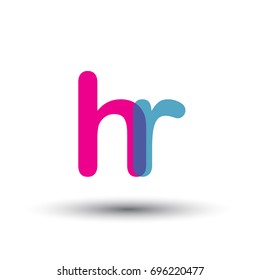 initial logo HR lowercase letter, blue and pink overlap transparent logo, modern and simple logo design.