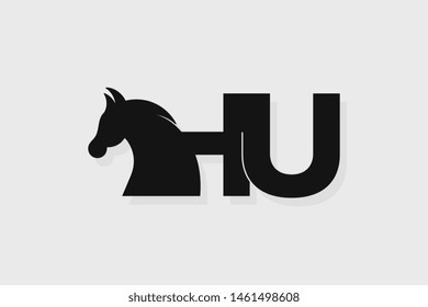 Initial logo HU letter with stallion head. The combination of letters H and U is black
