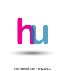 initial logo HU lowercase letter, blue and pink overlap transparent logo, modern and simple logo design.
