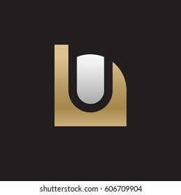 initial logo hu, uh, u inside h rounded letter negative space logo gold silver