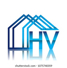 initial logo HV with house icon, business logo and property developer.