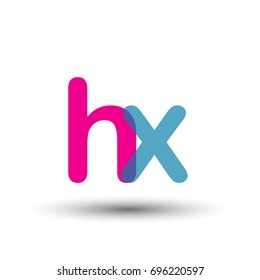 initial logo HX lowercase letter, blue and pink overlap transparent logo, modern and simple logo design.