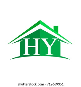 initial logo HY with house icon and green color, business logo and property developer.