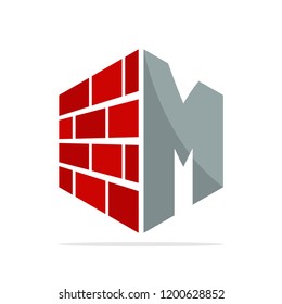 the initial logo icon for the construction business with the concept of a combination of red brick and letter M