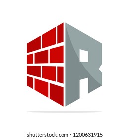 the initial logo icon for the construction business with the concept of a combination of red brick and letter R