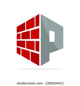 the initial logo icon for the construction business with the concept of a combination of red brick and letter P
