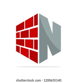 the initial logo icon for the construction business with the concept of a combination of red brick and letter N
