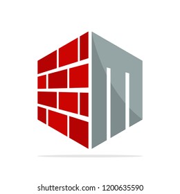 the initial logo icon for the construction business with the concept of a combination of red brick and letter M