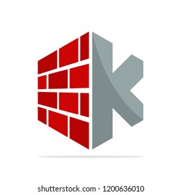 the initial logo icon for the construction business with the concept of a combination of red brick and letter K