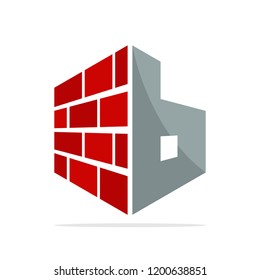 the initial logo icon for the construction business with the concept of a combination of red brick and letter B