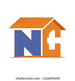 initial logo icon for home construction business with details of initial letters N & C