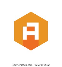 Initial A Logo Icon, With Orange Hexagon Shape