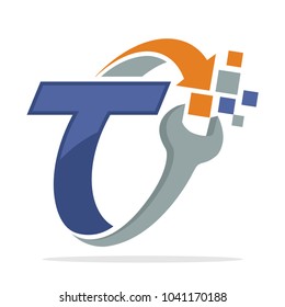 initial logo icon for repair business with combination of letter T