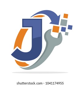 initial logo icon for repair business with combination of letter J