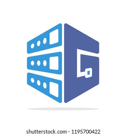 Initial logo icon for web hosting business with initial details of letter G