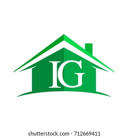 initial logo IG with house icon and green color, business logo and property developer.