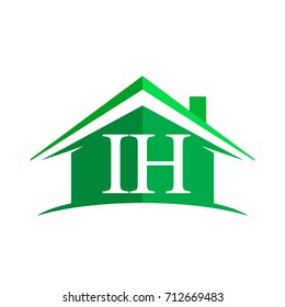 initial logo IH with house icon and green color, business logo and property developer.