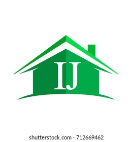 initial logo IJ with house icon and green color, business logo and property developer.