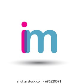 initial logo IM lowercase letter, blue and pink overlap transparent logo, modern and simple logo design.