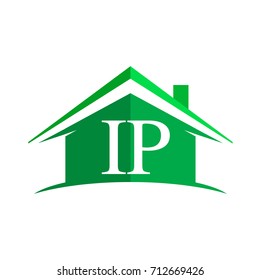 initial logo IP with house icon and green color, business logo and property developer