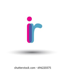 initial logo IR lowercase letter, blue and pink overlap transparent logo, modern and simple logo design.