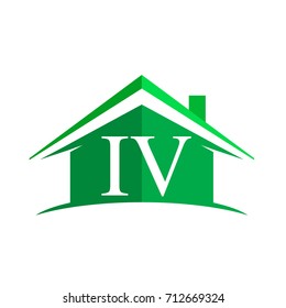 initial logo IV with house icon and green color, business logo and property developer.
