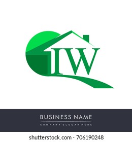 initial logo IW with house icon, business logo and property developer.