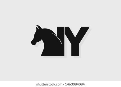Initial logo IY letter with stallion head. The combination of letters I and Y is black