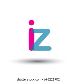 initial logo IZ lowercase letter, blue and pink overlap transparent logo, modern and simple logo design