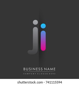 initial logo JI lowercase letter colored grey and blue, pink, creative logotype concept, modern and simple logo design, logo design concept for business and corporate identity.