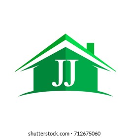 initial logo JJ with house icon and green color, business logo and property developer.